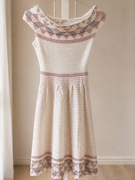Maje Dresses & Skirts - Maje Cream Midi Dress with Pink and Gray Trim